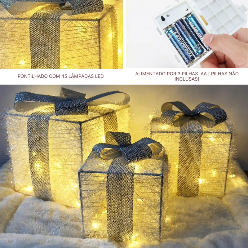 CAIXA DE PRESENTE DE LED - KIT COM 3 PEÇAS