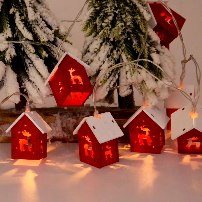 Casa de madeira com luz de LED