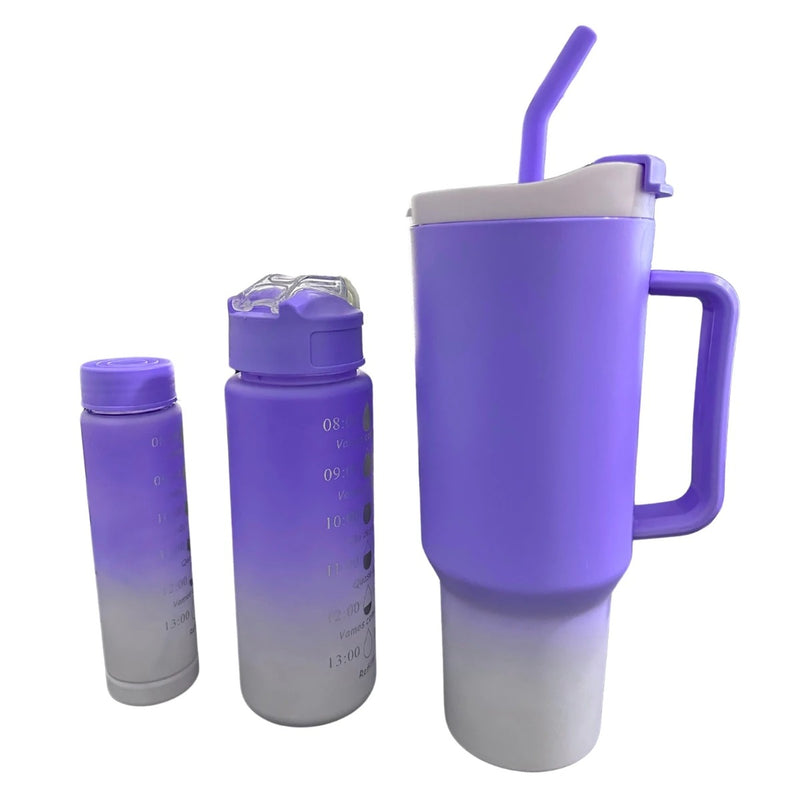 Kit 3 Garrafas e Copo Para Carro 270ml + 700ml + 1200ml - TÉRMICA ULTRA SLIM
