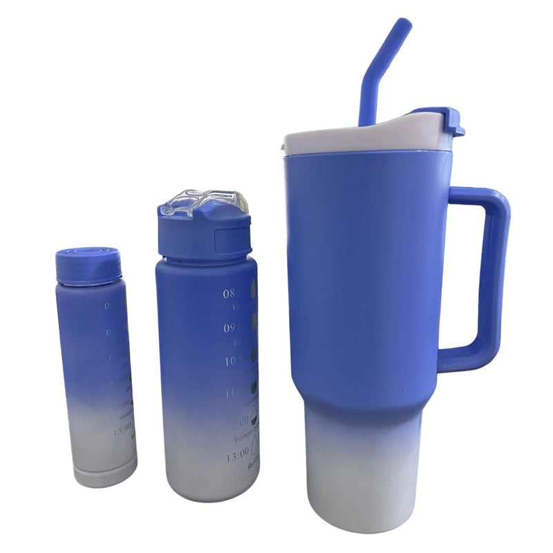 Kit 3 Garrafas e Copo Para Carro 270ml + 700ml + 1200ml - TÉRMICA ULTRA SLIM