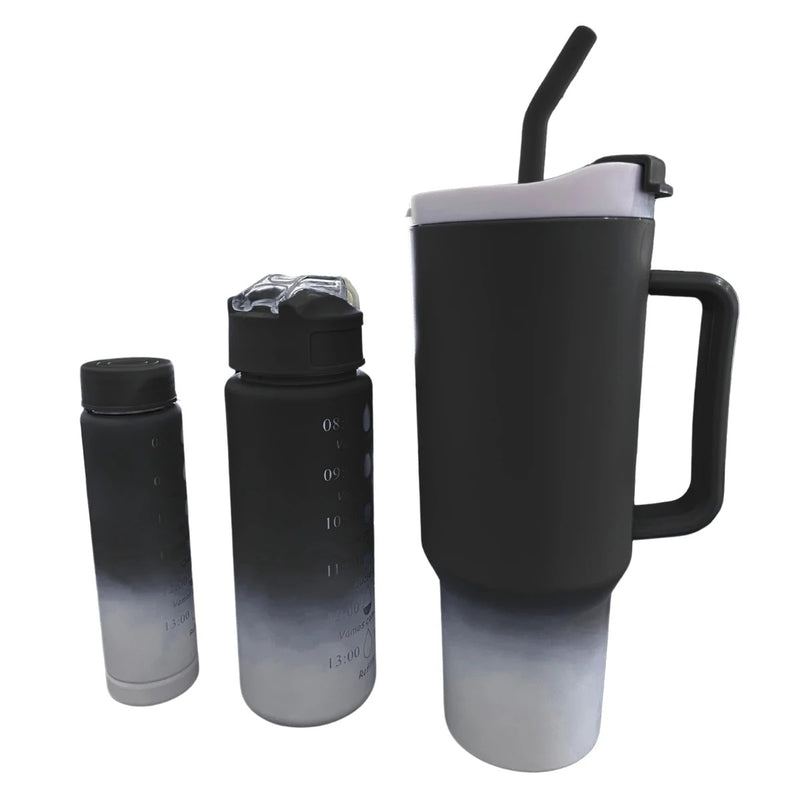 Kit 3 Garrafas e Copo Para Carro 270ml + 700ml + 1200ml - TÉRMICA ULTRA SLIM