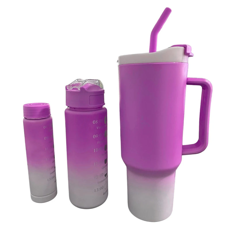 Kit 3 Garrafas e Copo Para Carro 270ml + 700ml + 1200ml - TÉRMICA ULTRA SLIM