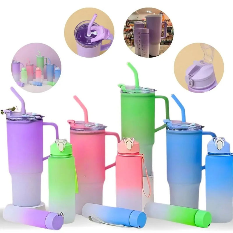 Kit 3 Garrafas e Copo Para Carro 270ml + 700ml + 1200ml - TÉRMICA ULTRA SLIM