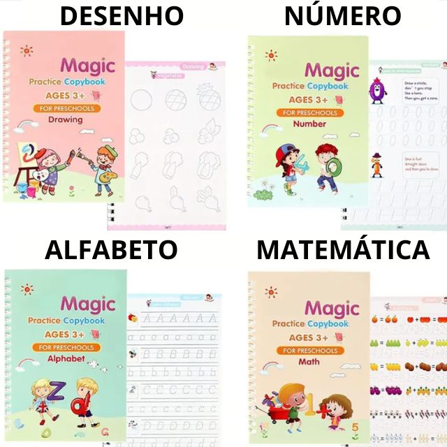 Kit 04 Cadernos de Caligrafia Mágicos  - Magic Book™